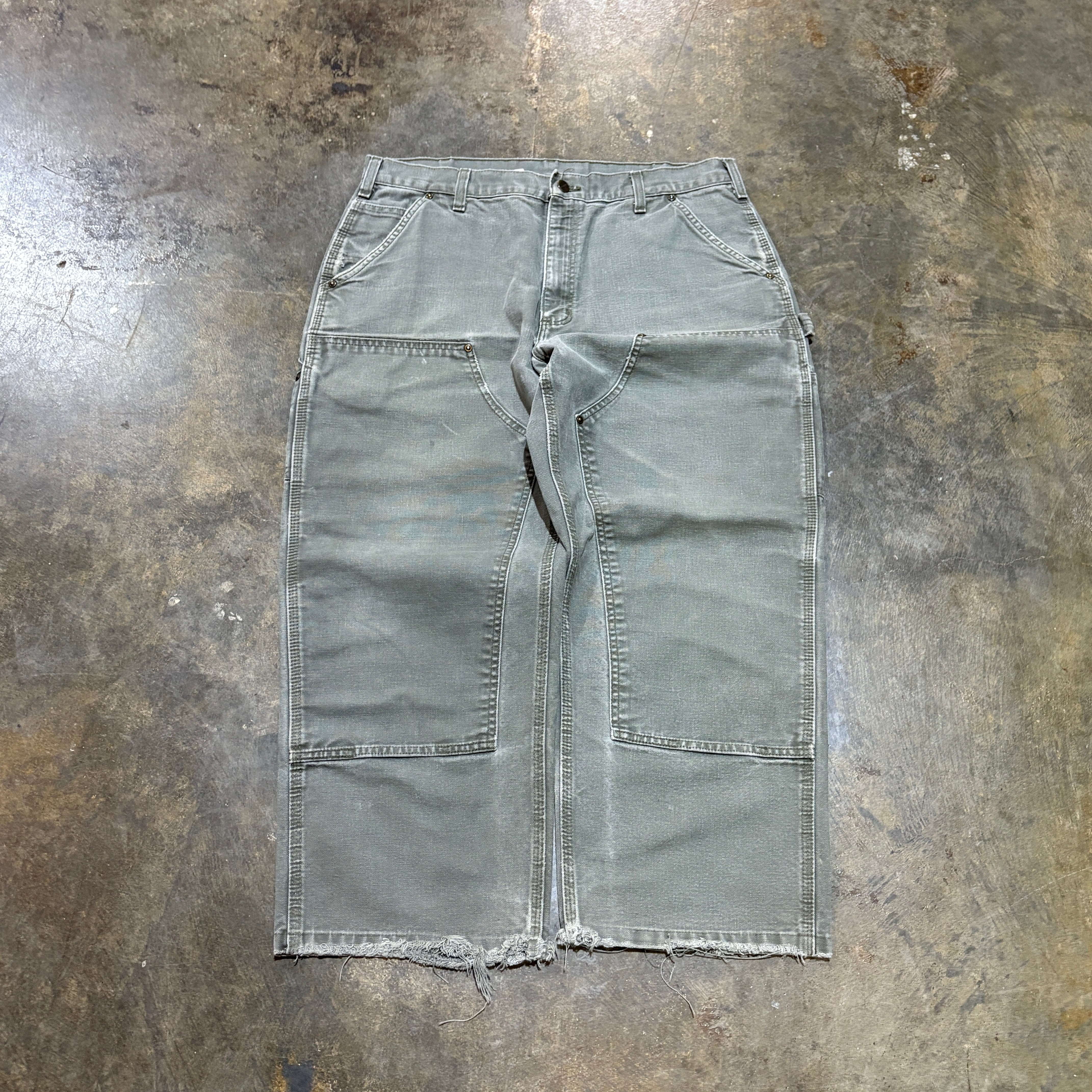 Green Distressed Double Knee Carhartt Pants