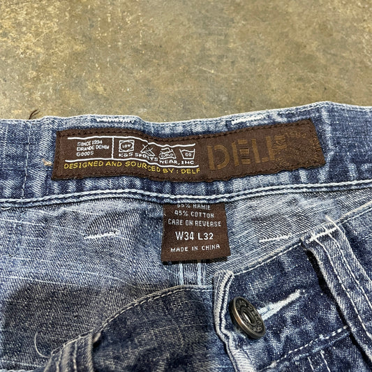 Delf Baggy Button Side Denim Baggy Jeans