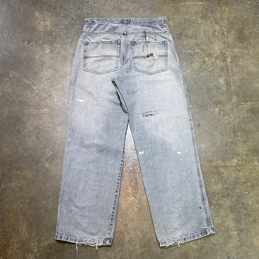 Distressed Gray Jeans with Patches