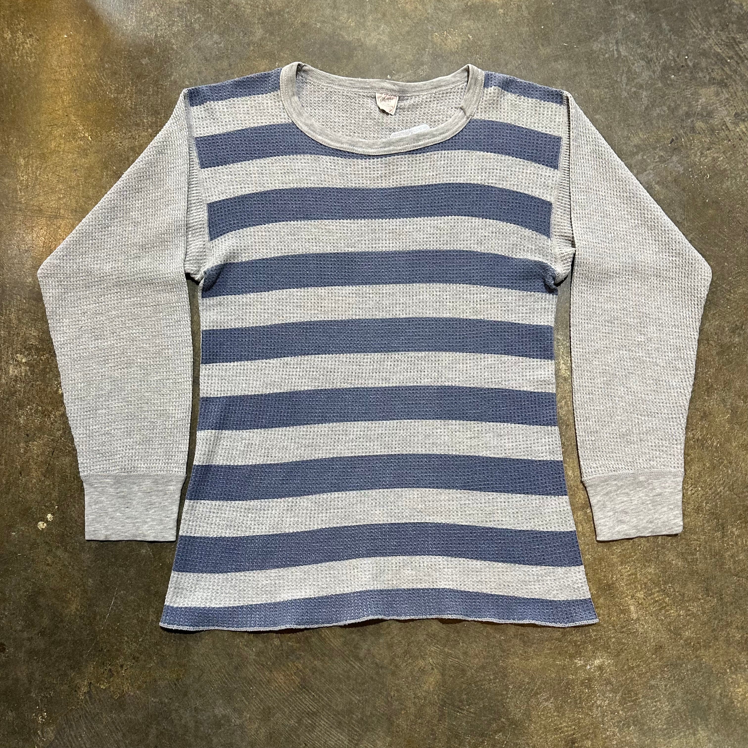 Grey and Blue Striped Waffle Knit Thermal