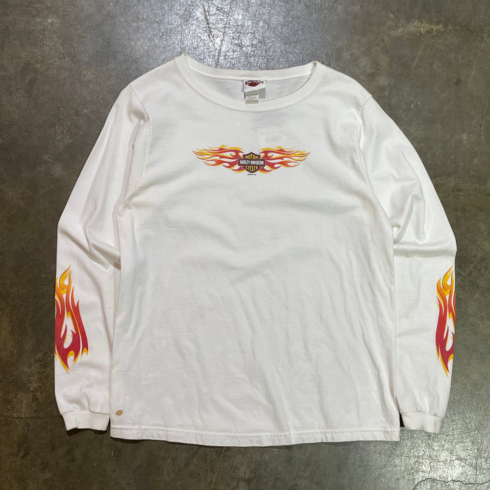 White Harley Davidson Flame Long Sleeve Tee