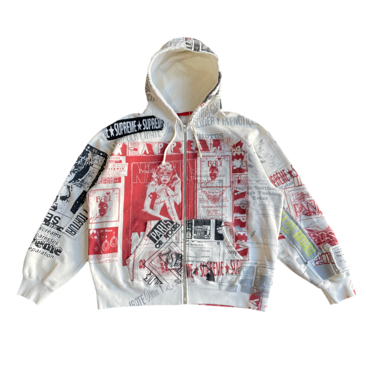 Supreme Collage Zip Up Hoodie White