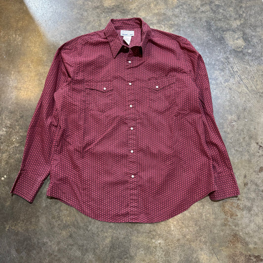 Wrangler Red Maroon Dotted Pearl Snap Shirt