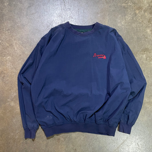 Navy Braves Small Logo Windbreaker Crew