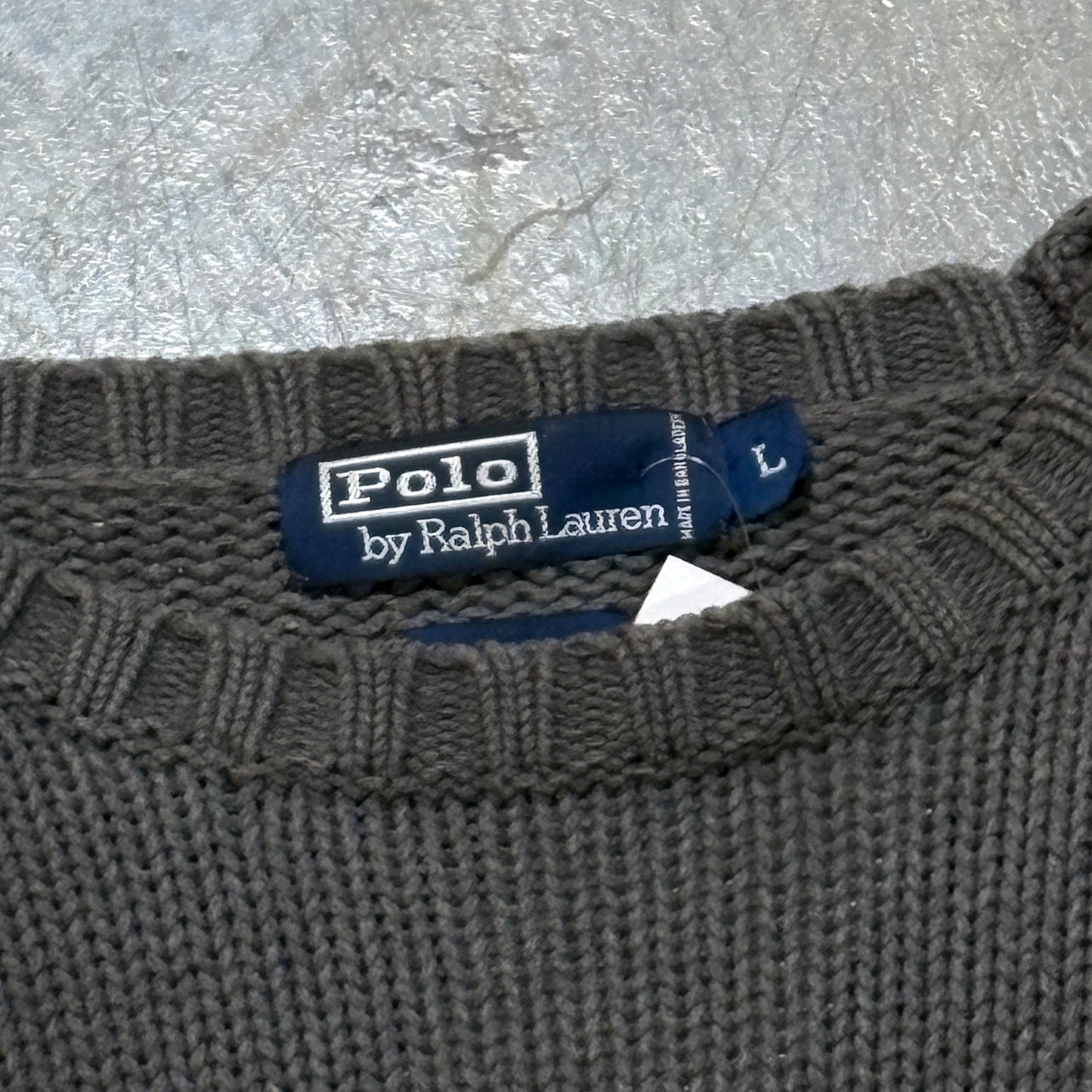 Polo Ralph Lauren Gray Knit Sweater with Red Stripe (L)