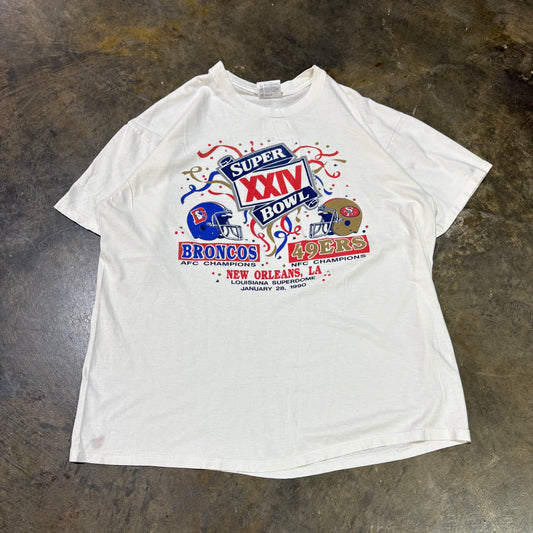 1990 Super Bowl XXIV Broncos vs 49ers Hanes Graphic Tee (XL)