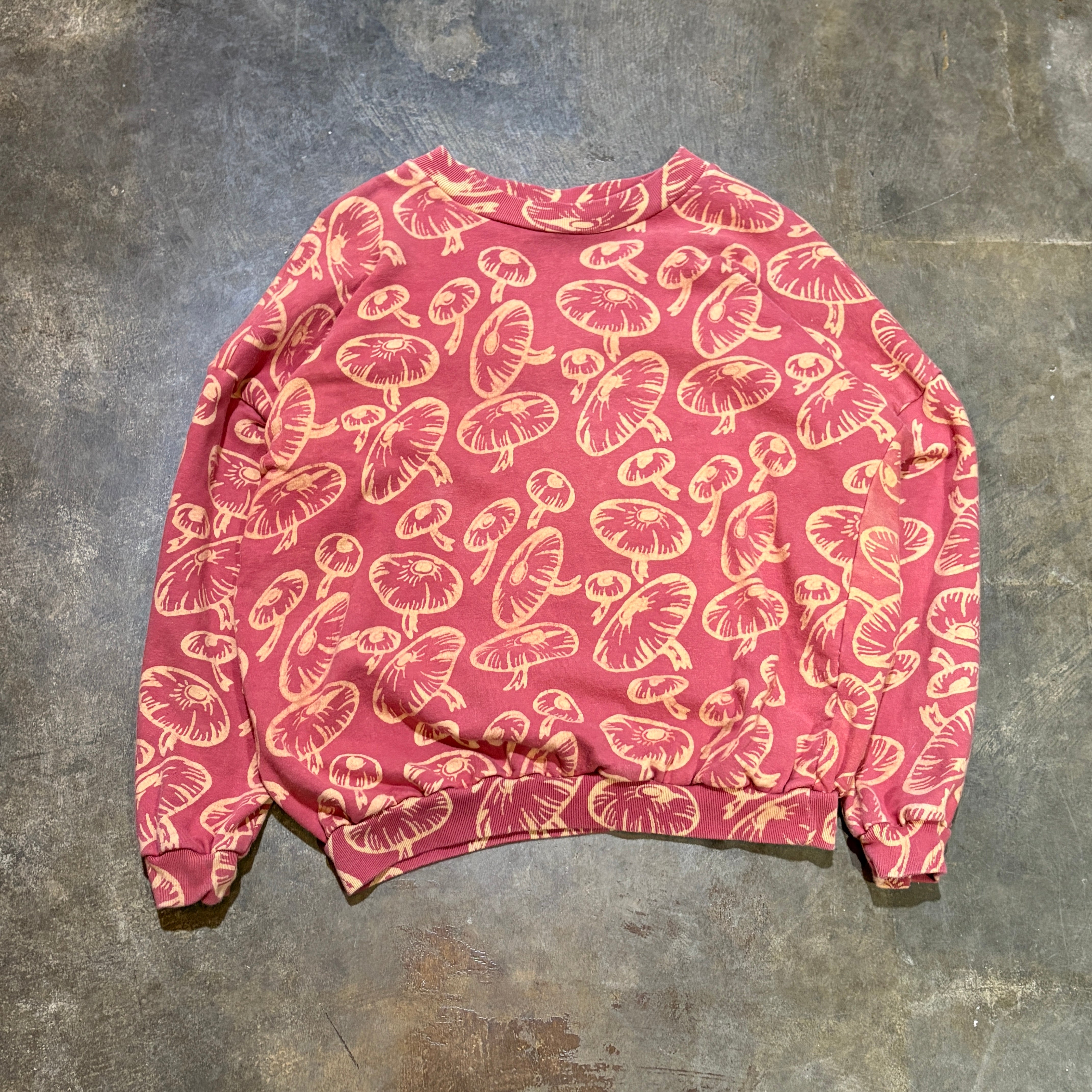 Mushroom Print Cotton Crewneck Sweatshirt (M)