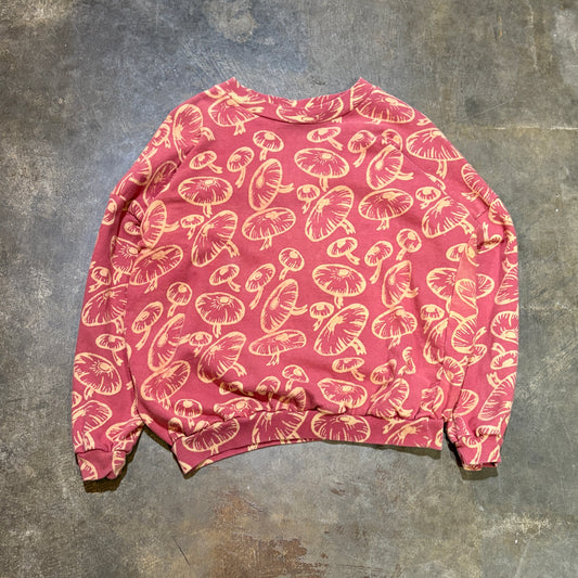 Mushroom Print Cotton Crewneck Sweatshirt (M)