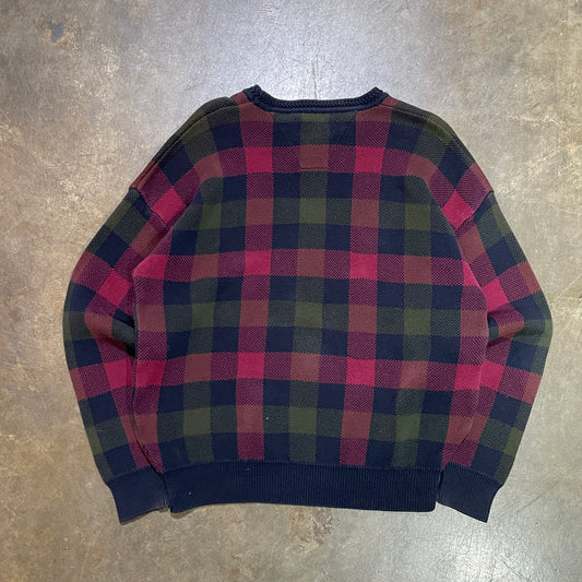 1990s Woods & Gray Plaid Knit Pullover (L)