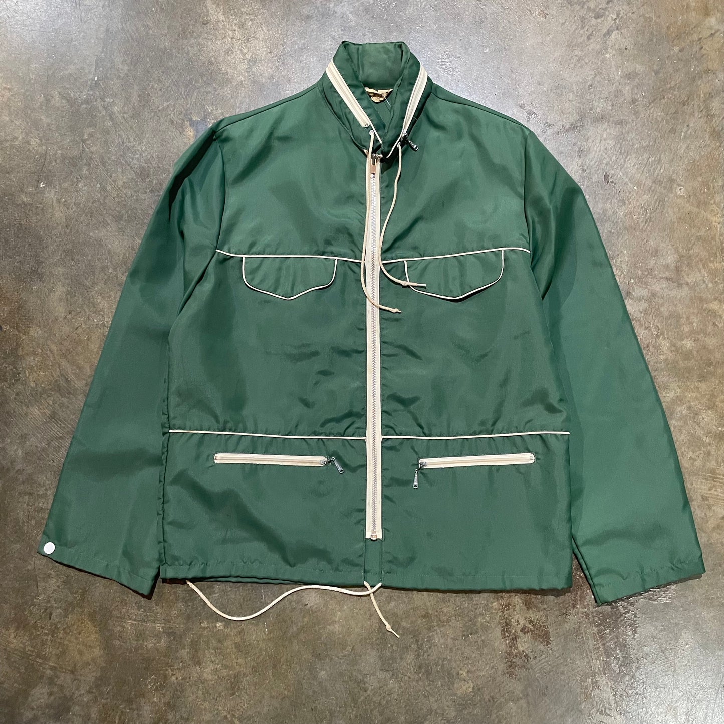 70's Campus Green Hooded Windbreaker