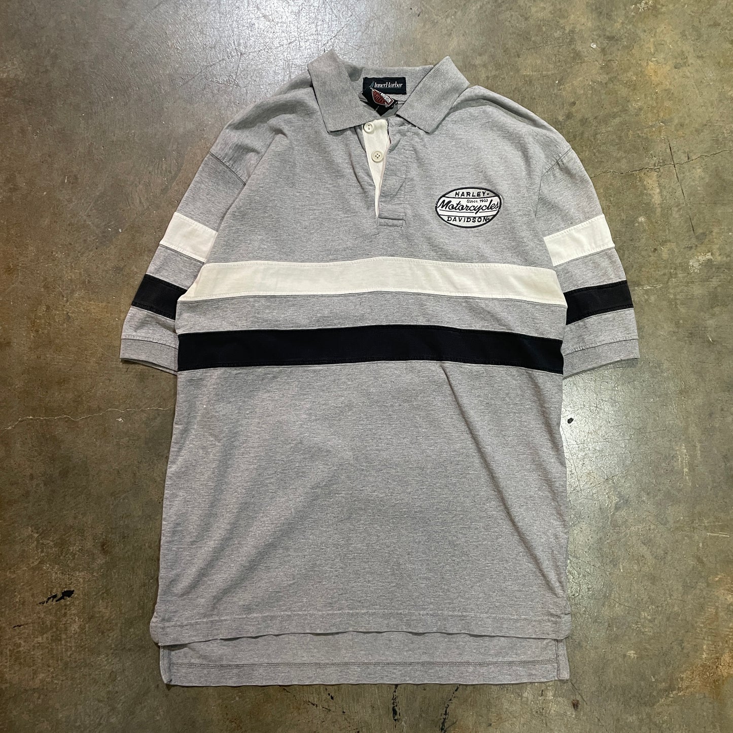 Harley Davidson Grey White/Black Stripe Polo