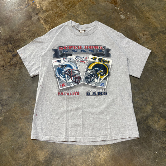 2002 Super Bowl Patriots vs. Rams Grey Tee