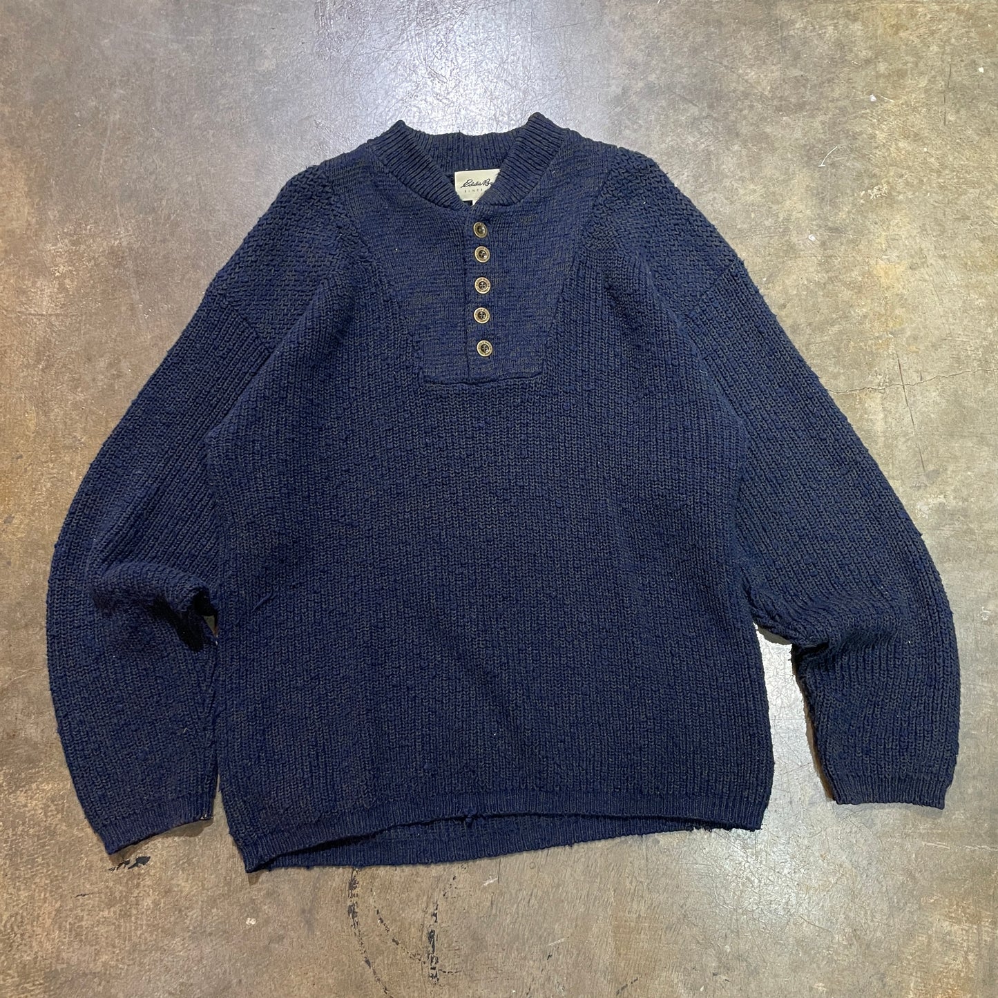 Eddiie Bauer Navy Quarter Button Sweater