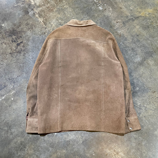 Brown Leather Satin Lined Button-Up jacket