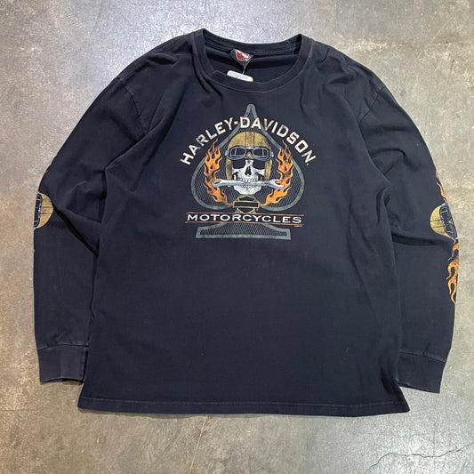 Black Harley Davidson FL Skull & Wrench LS Tee