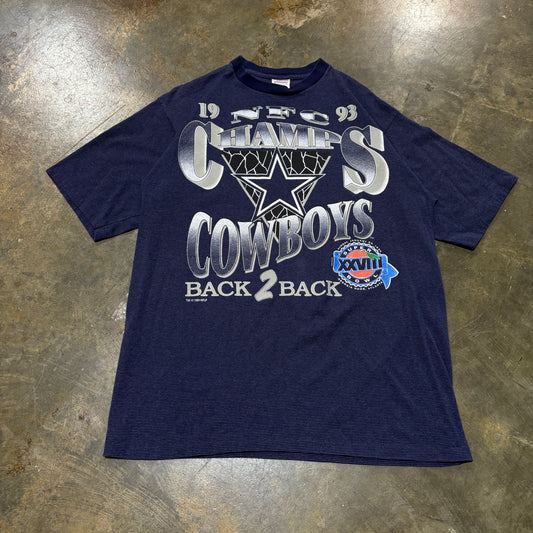 Navy Striped 1993 Dallas Cowboys Back 2 Back Champs Tee