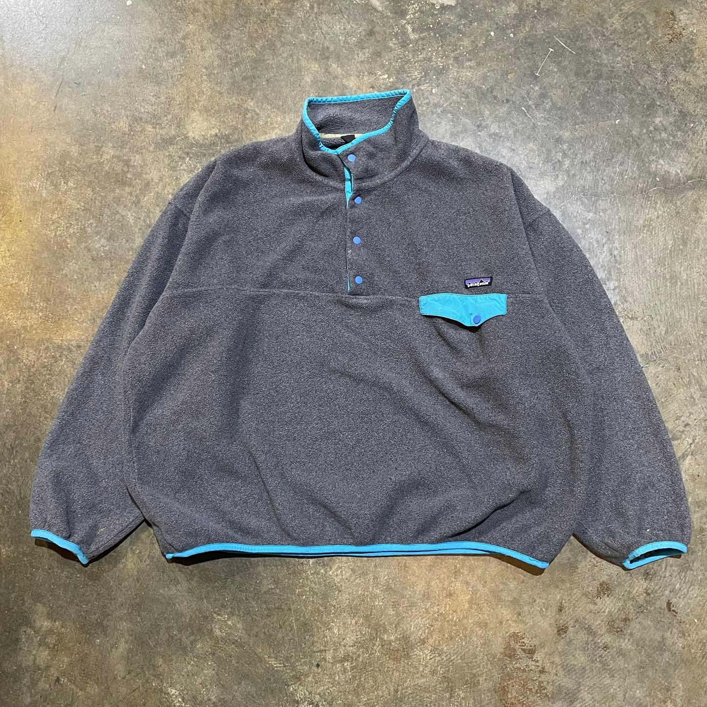 Grey and Blue Patagonia Snap T Fleece