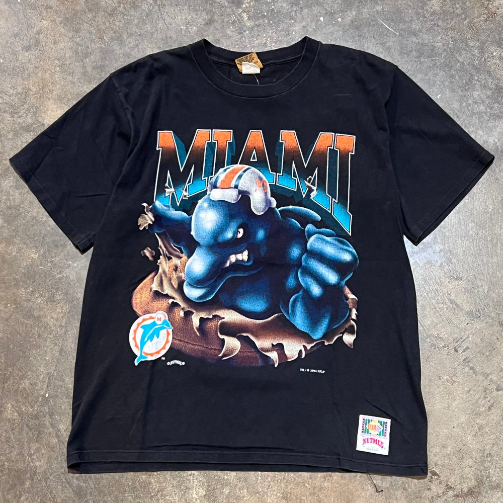 Black 1994 Miami Dolphins Break Through Nutmeg Tee