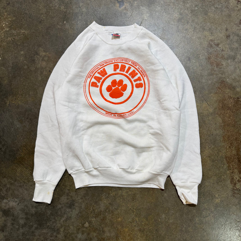 Auburn Paw Prints Puff Print White Crewneck