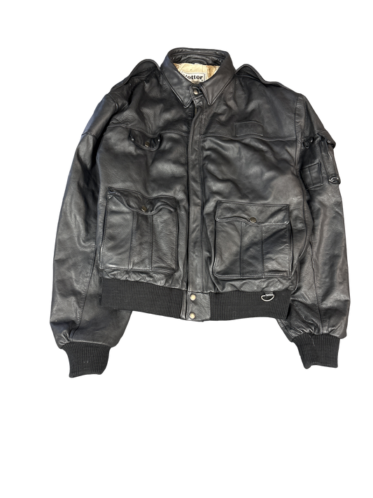 Vetter Black Leather Bomber Jacket (2XL)