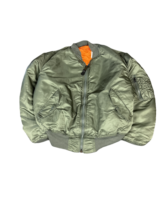 Military Style Bomber Jacket Olive Green (L)