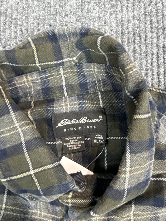Eddie Bauer Plaid Flannel Button-Up Shirt (XL)