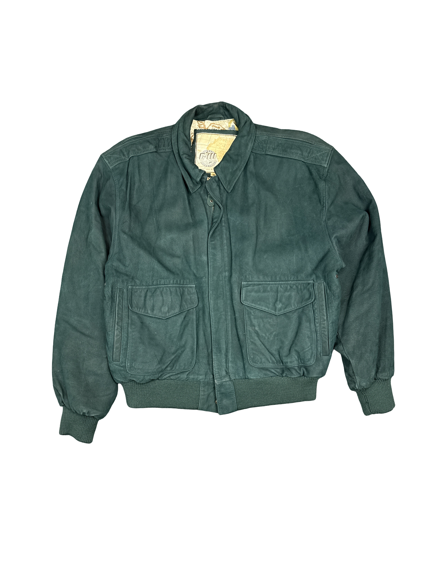 1990s G-III Green Leather Bomber Jacket (M)