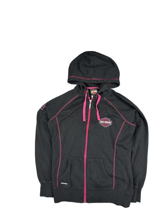 Harley-Davidson Black and Pink Zip-Up Hoodie (S)