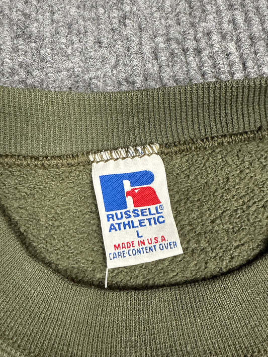 Russell Athletic Made in USA Olive Crewneck Sweatshirt (L)