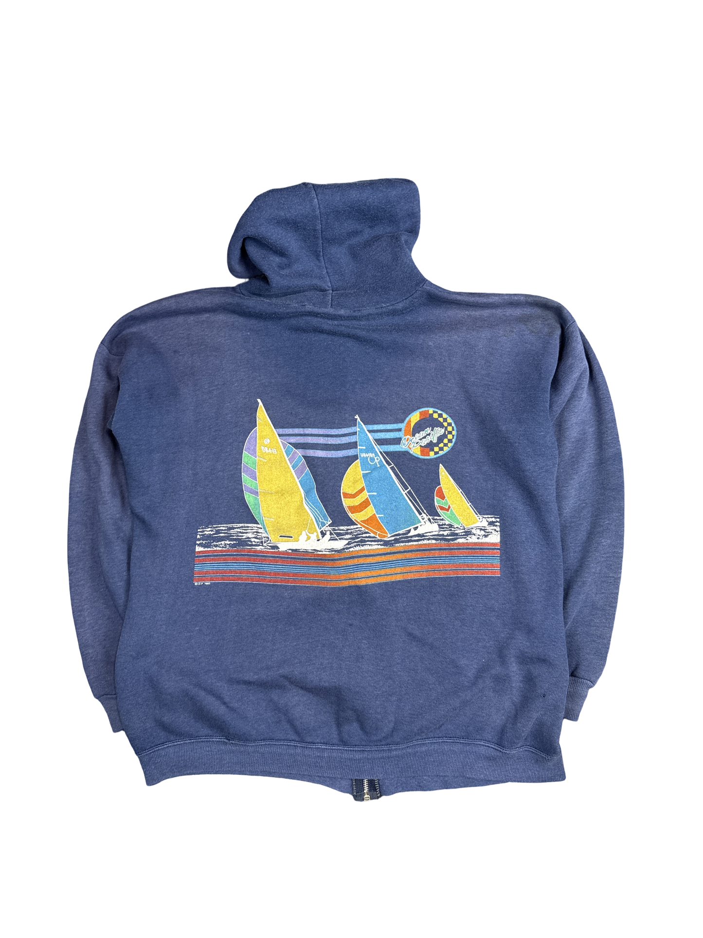 1980s Ocean Pacific Sailboat Graphic Zip Hoodie (XL)