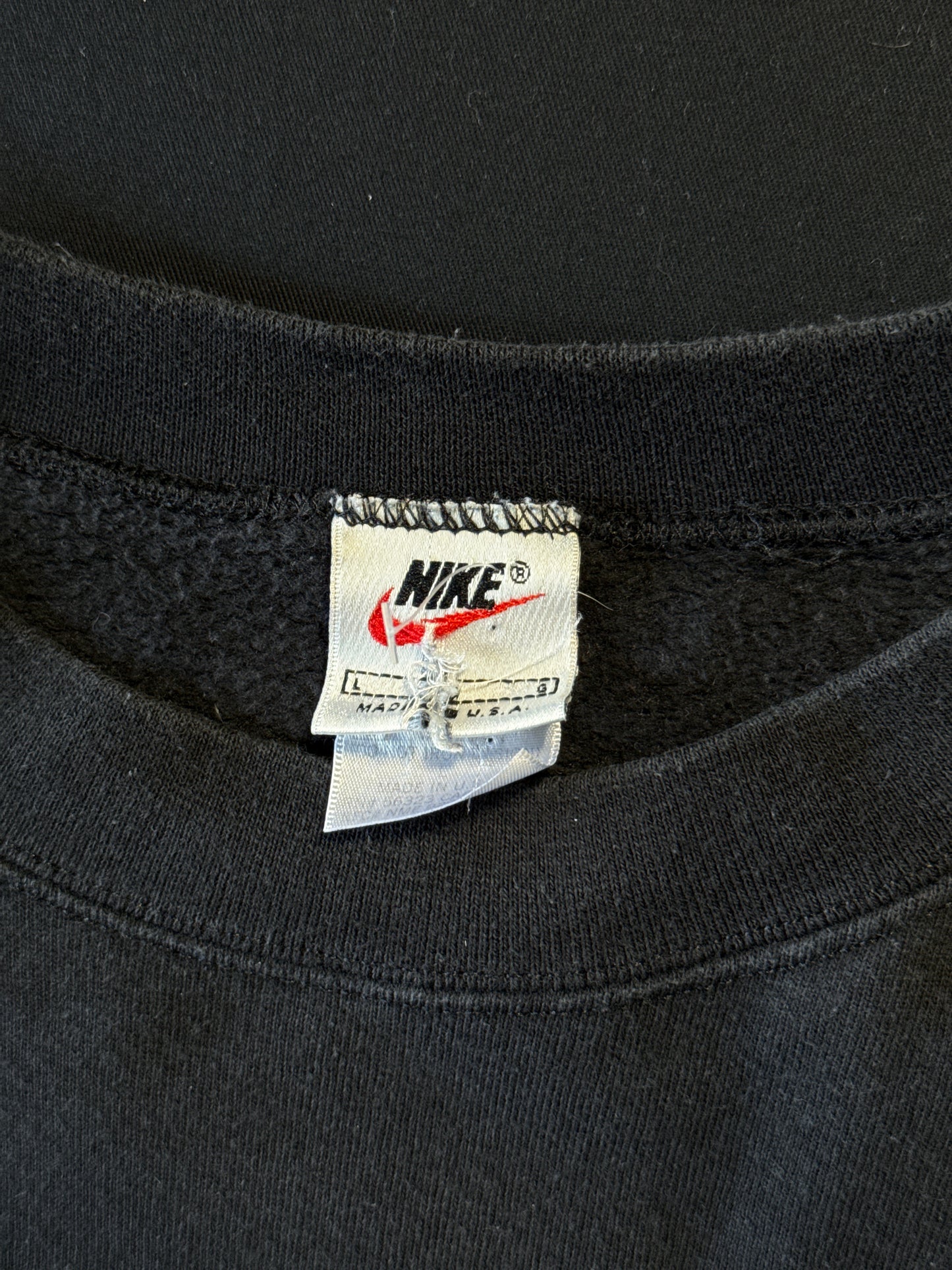 1990s Nike Made in USA Black Logo Sweatshirt (L)