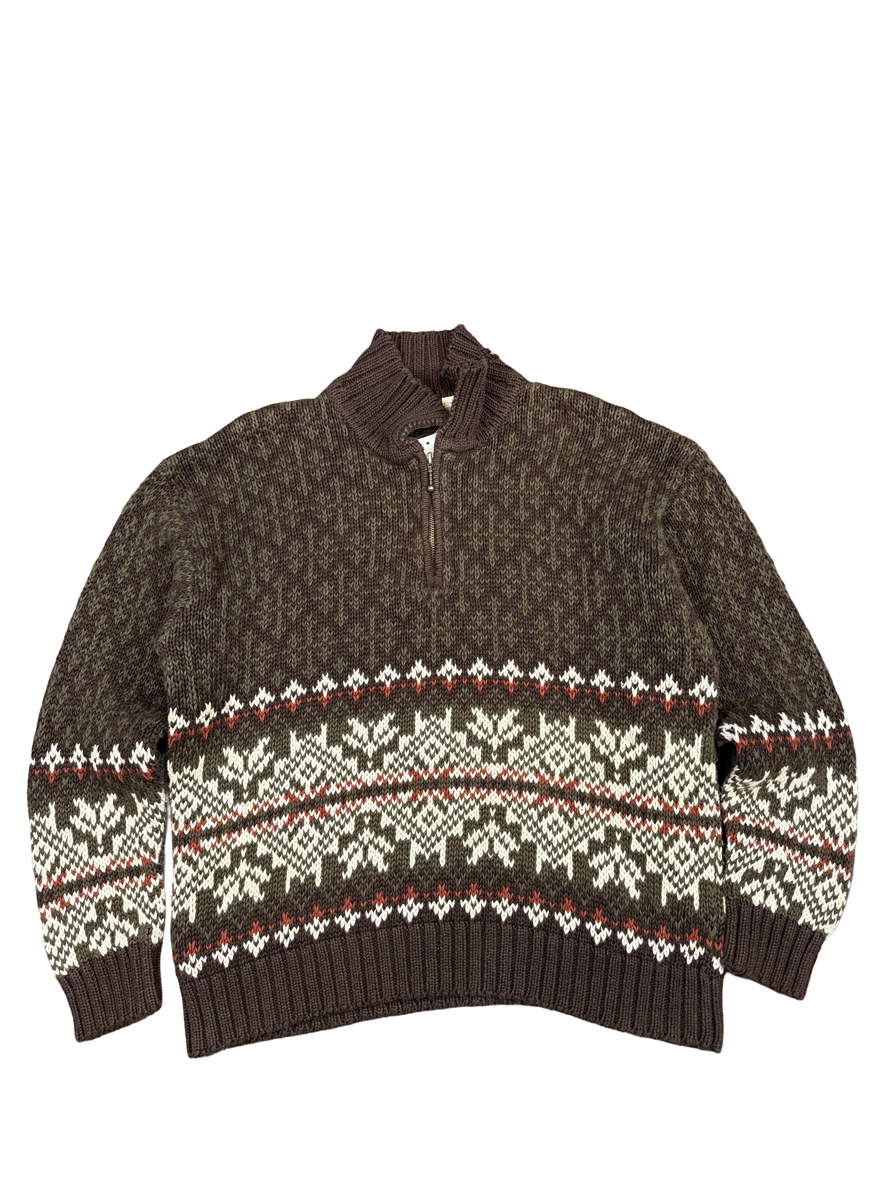 1990s B. Moss Nordic Knit Half-Zip Sweater (L)