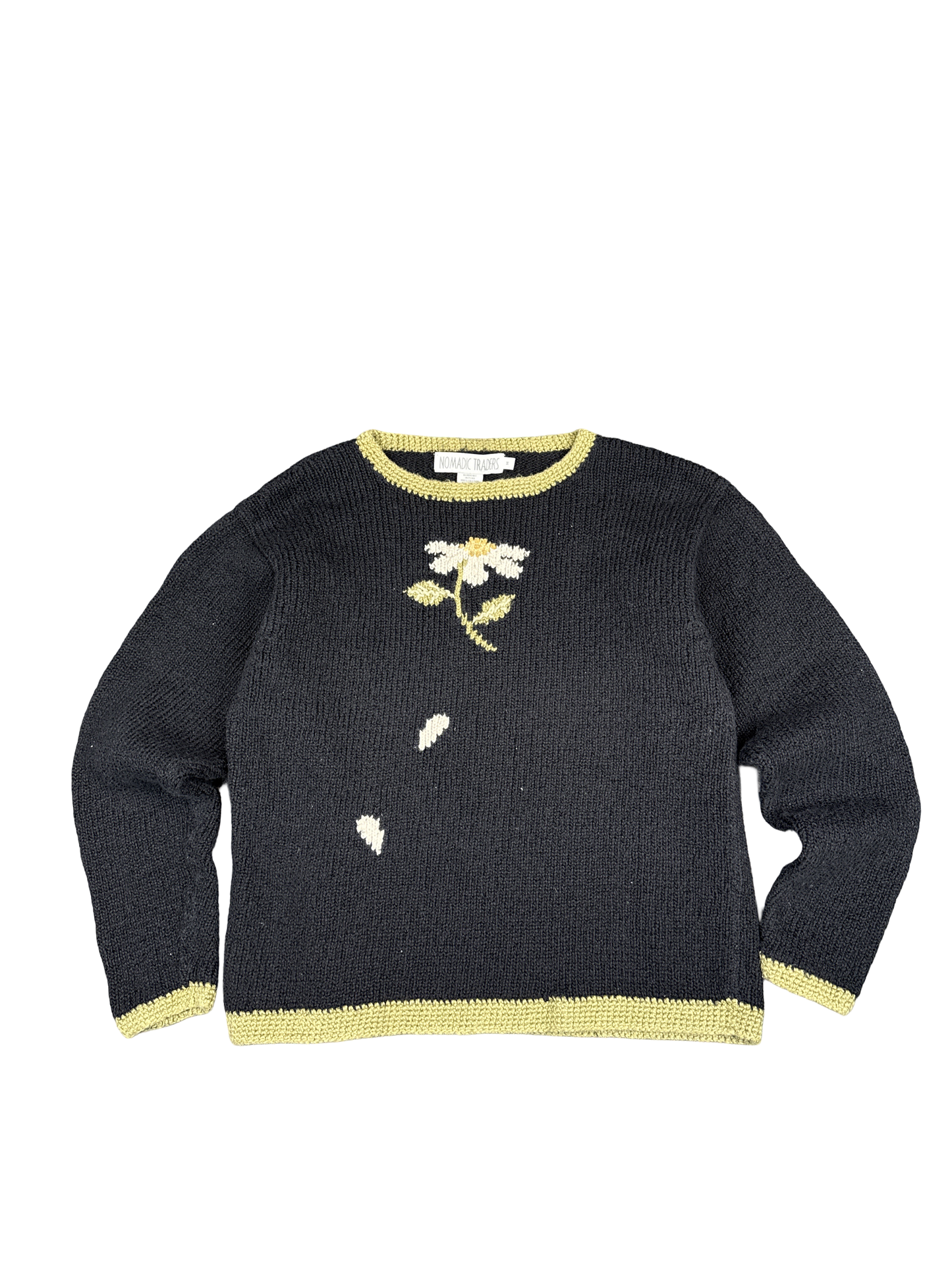Nomadic Traders Handknit Daisy Flower Sweater (M)