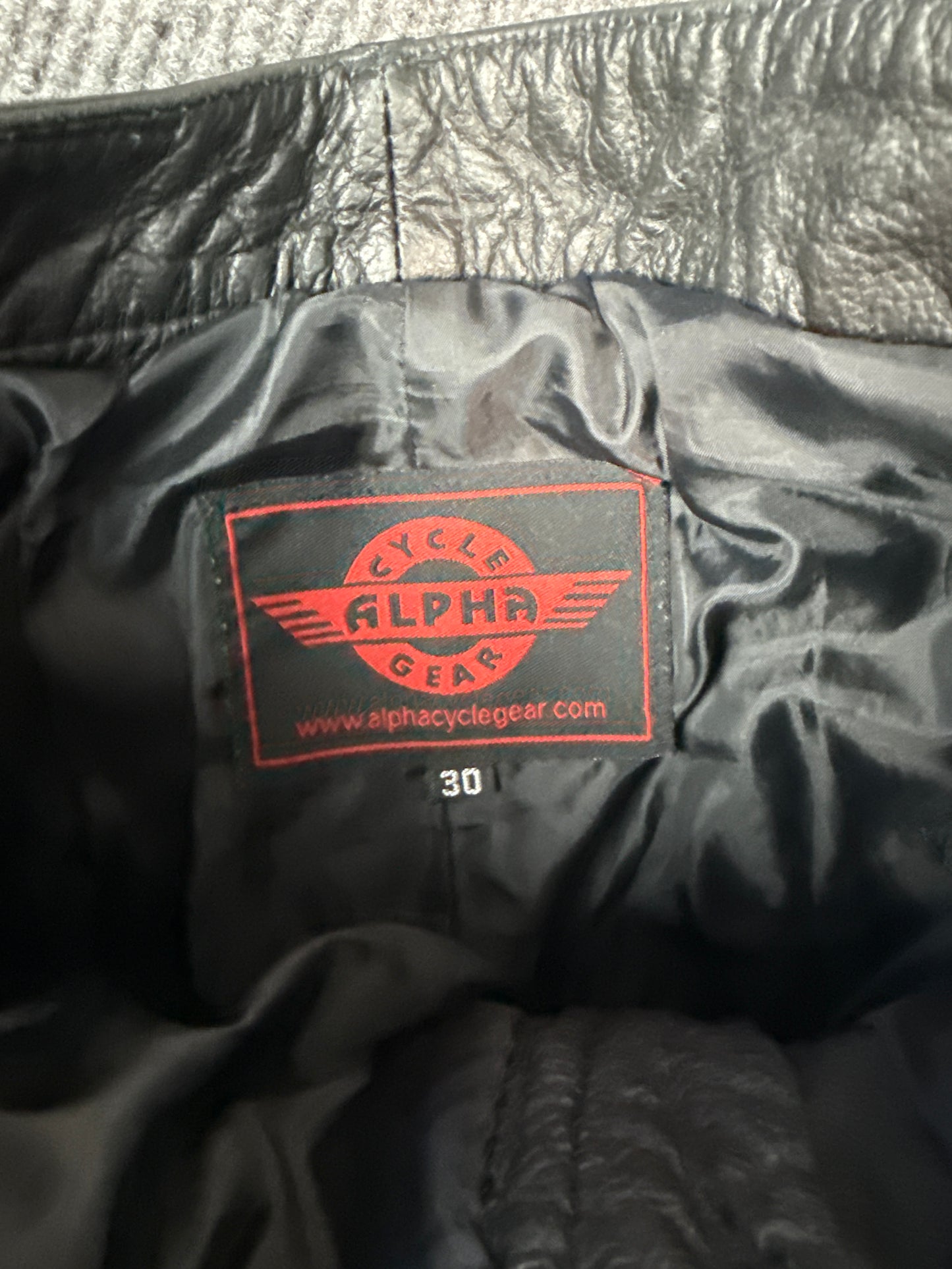 Alpha Cycle Gear Black Leather Motorcycle Pants (30)