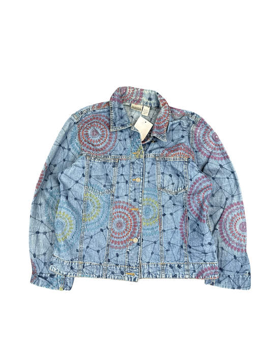 Embroidered Chico's Denim Jacket with Mandala Pattern (M)