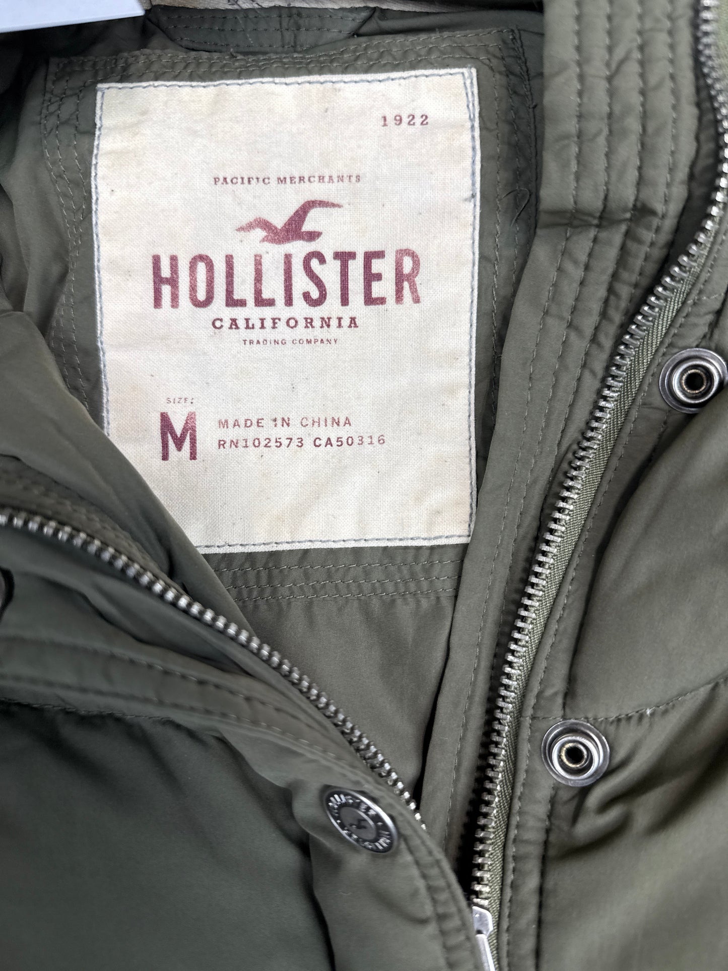 Hollister Olive Puffer Jacket with Faux Fur Hood (M)