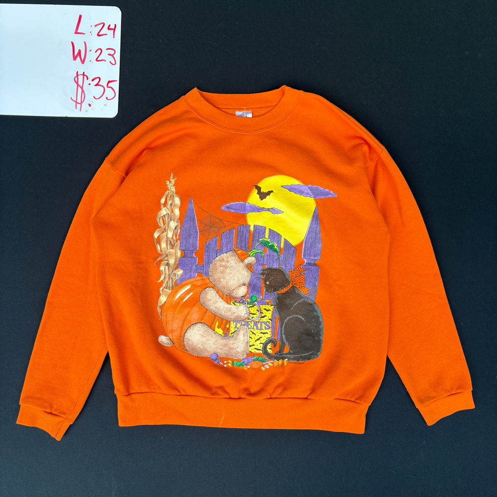 1990s Atlas Sportswear Halloween Bear & Cat Graphic Sweatshirt (L)