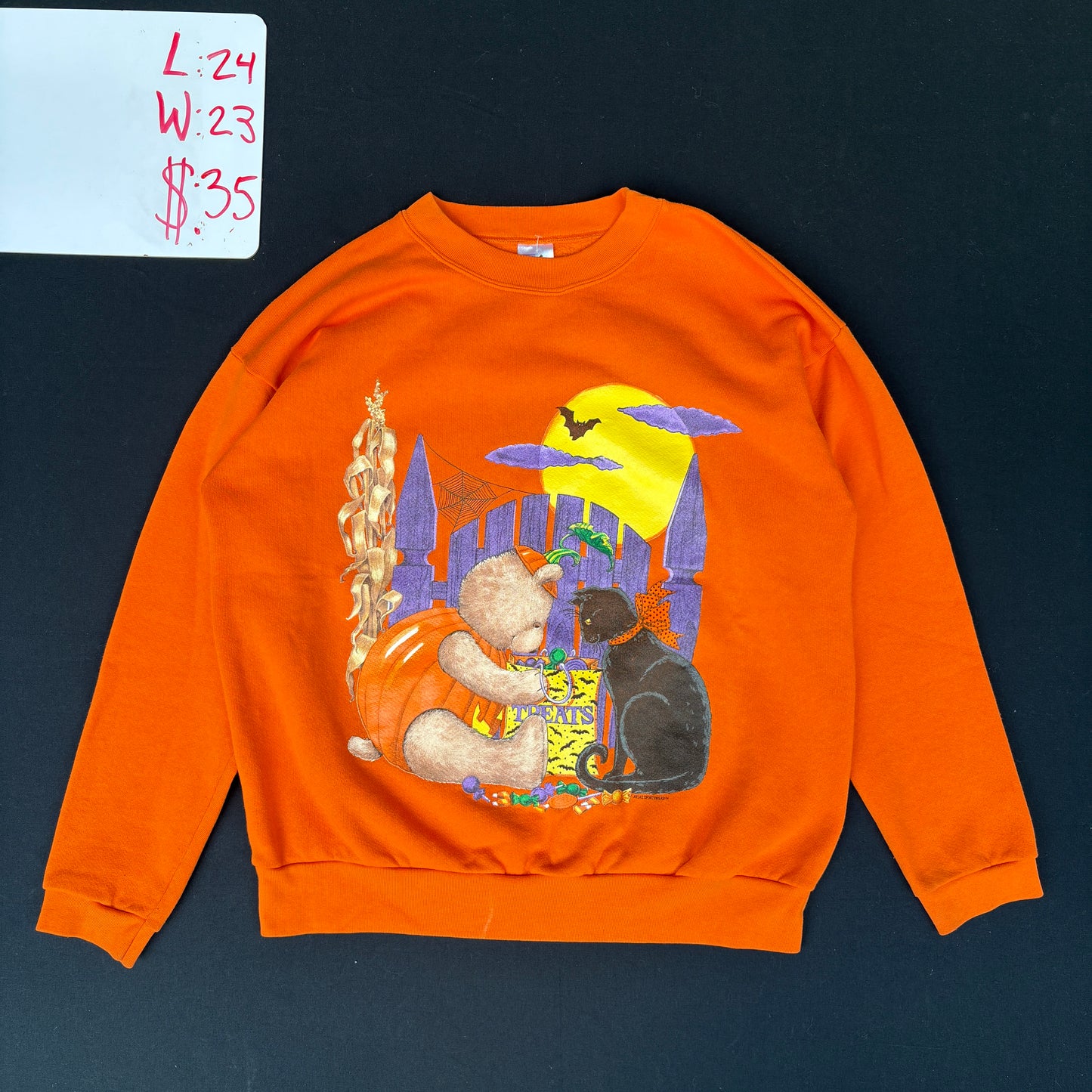 1990s Atlas Sportswear Halloween Bear & Cat Graphic Sweatshirt (L)