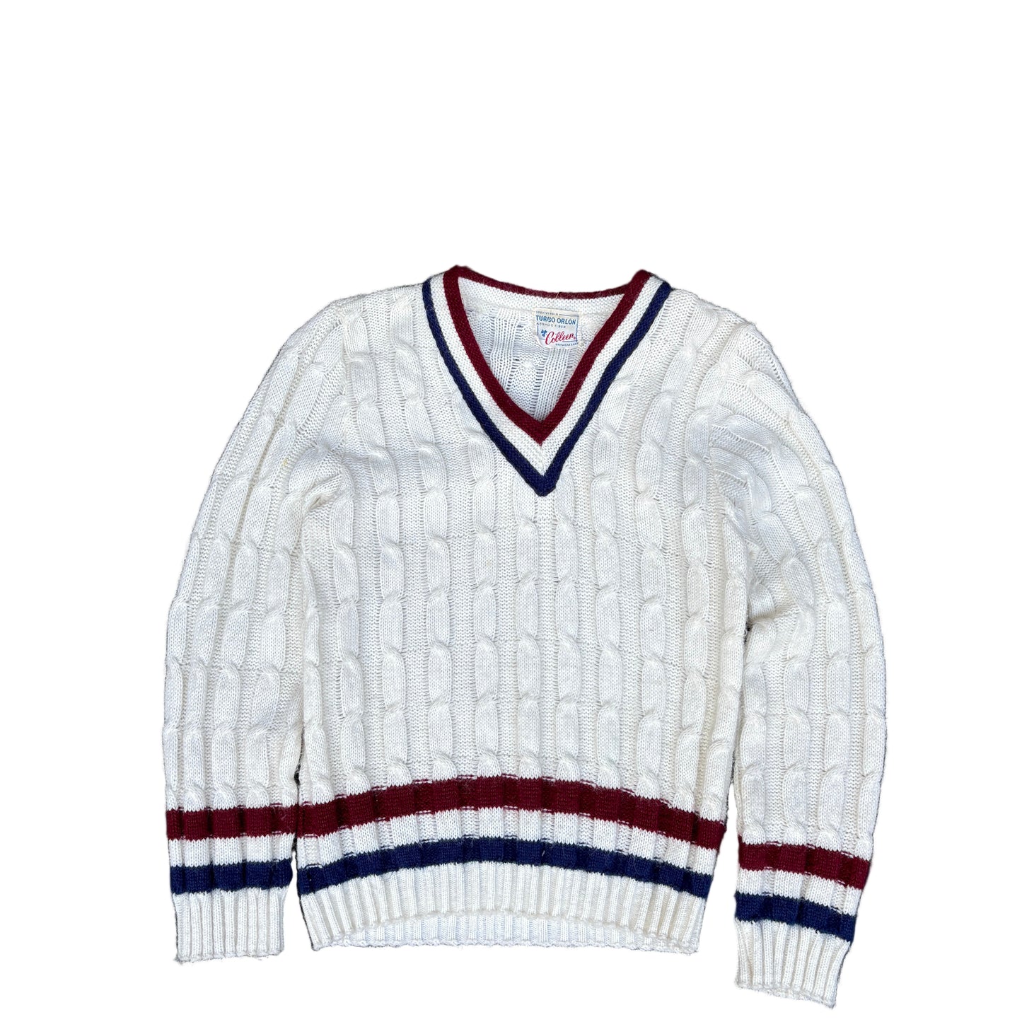 Retro Colleen Cable Knit V-Neck Sweater (S)