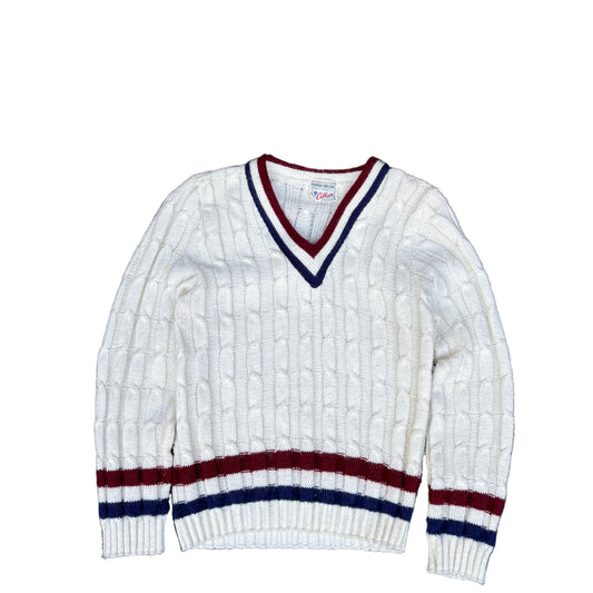 Retro Colleen Cable Knit V-Neck Sweater (S)