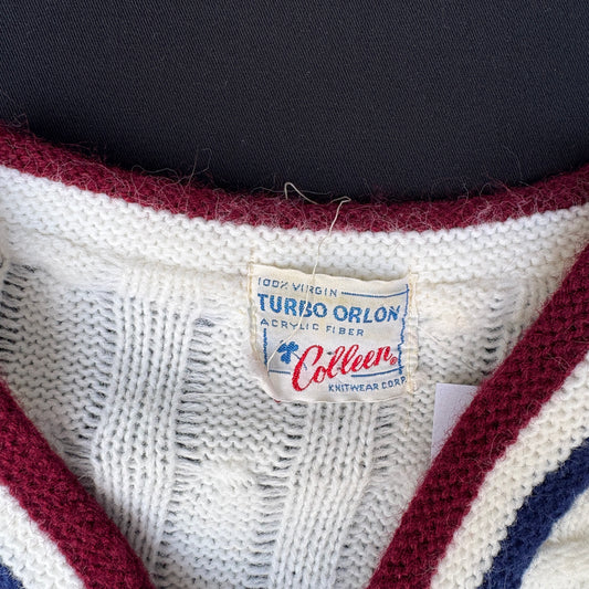 Retro Colleen Cable Knit V-Neck Sweater (S)