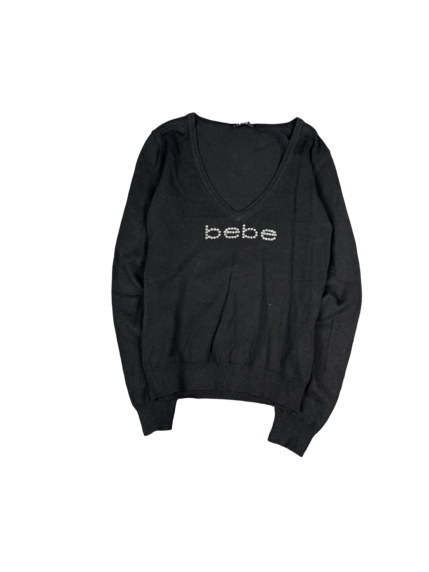 Y2K Bebe Rhinestone Logo V-Neck Pullover (S)