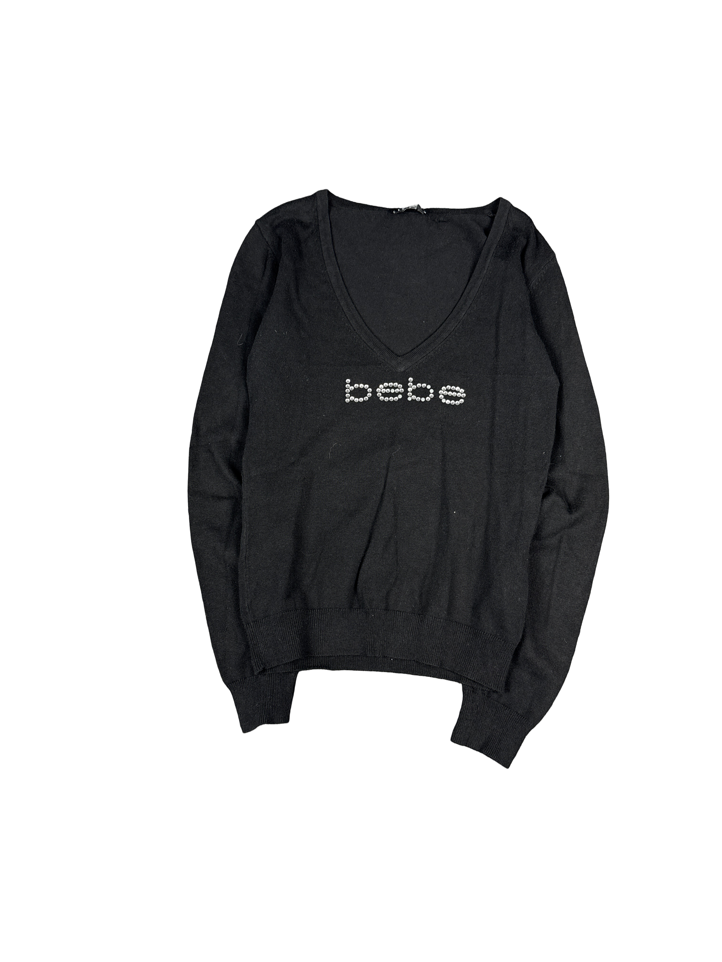 Y2K Bebe Rhinestone Logo V-Neck Pullover (S)