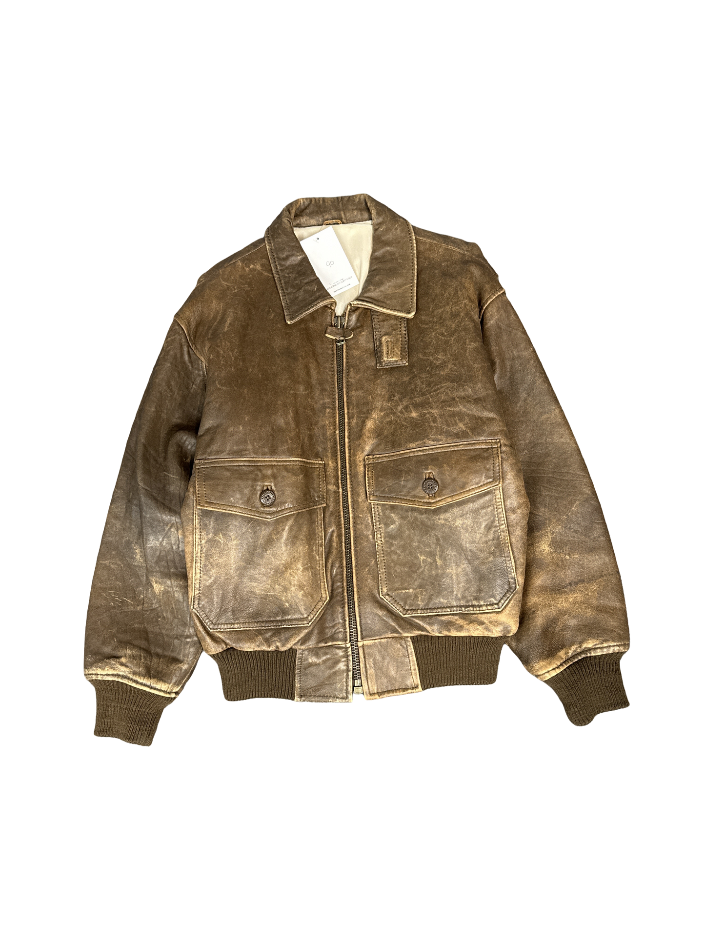 Distressed Leather Bomber Jacket (S)