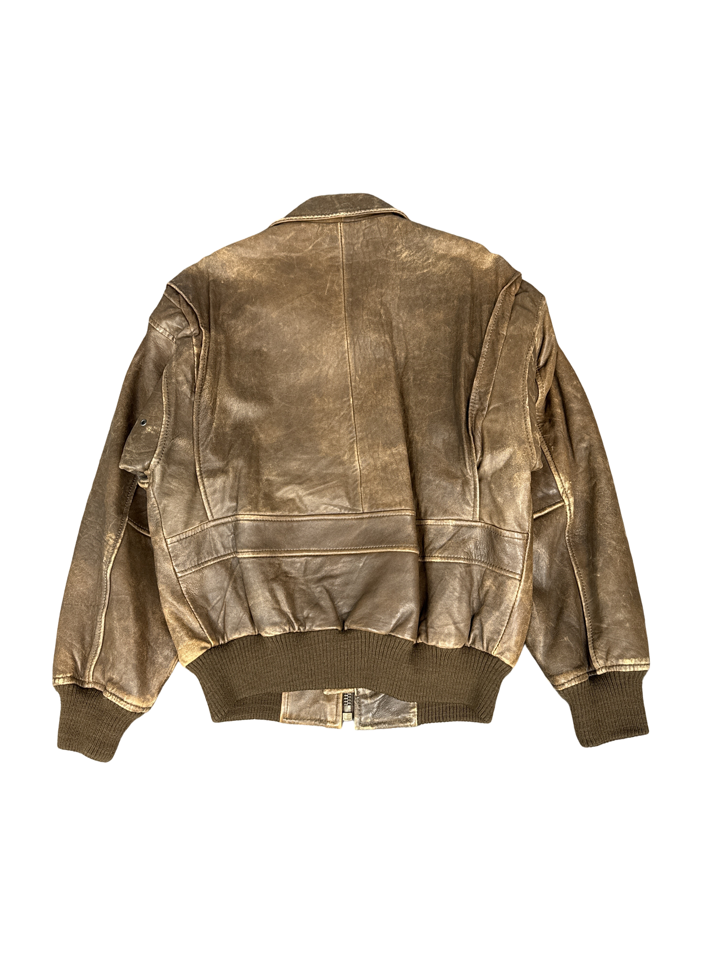 Distressed Leather Bomber Jacket (S)