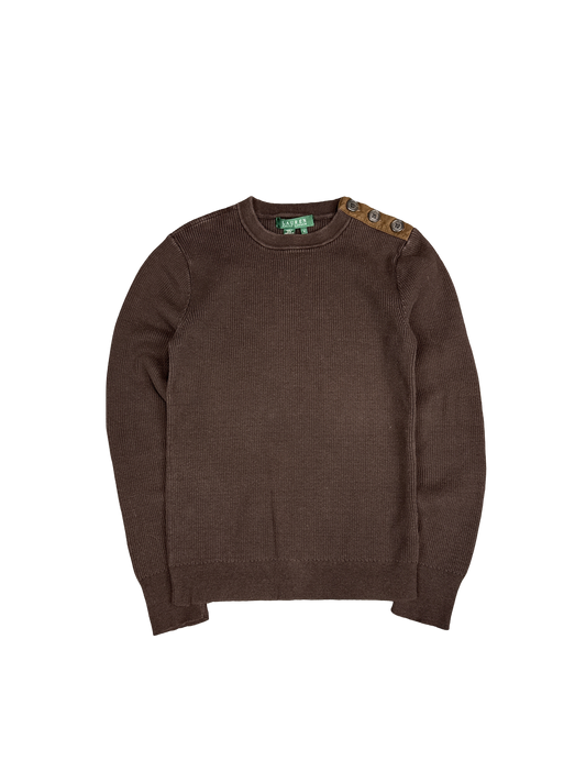 Ralph Lauren Brown Button Shoulder Pullover Sweater (S)