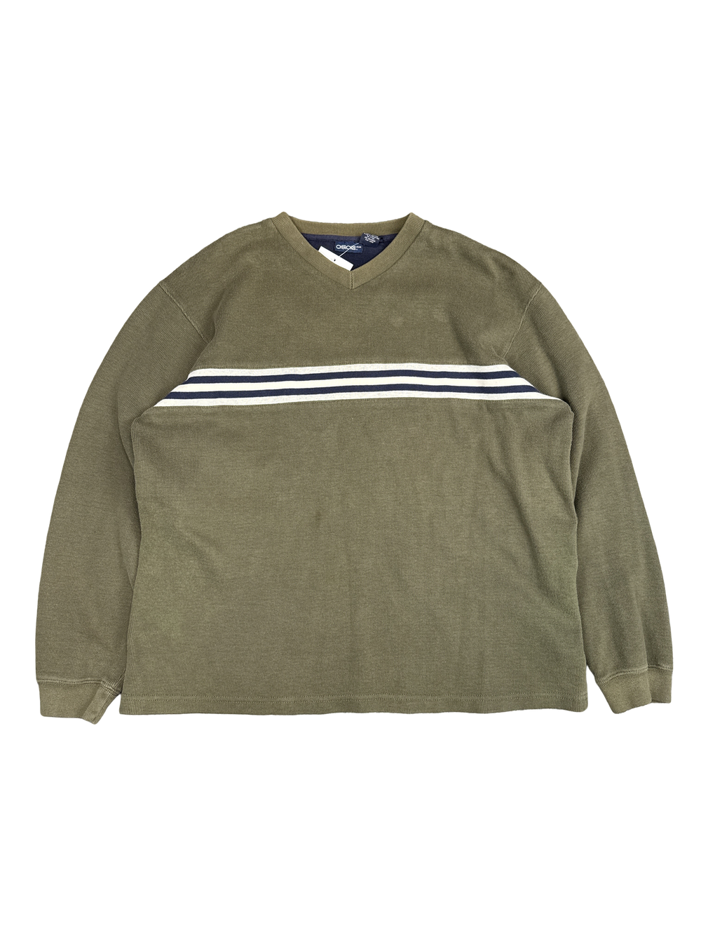 Y2K Cherokee Olive Stripe Cotton Pullover (L)