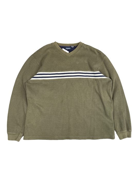 Y2K Cherokee Olive Stripe Cotton Pullover (L)