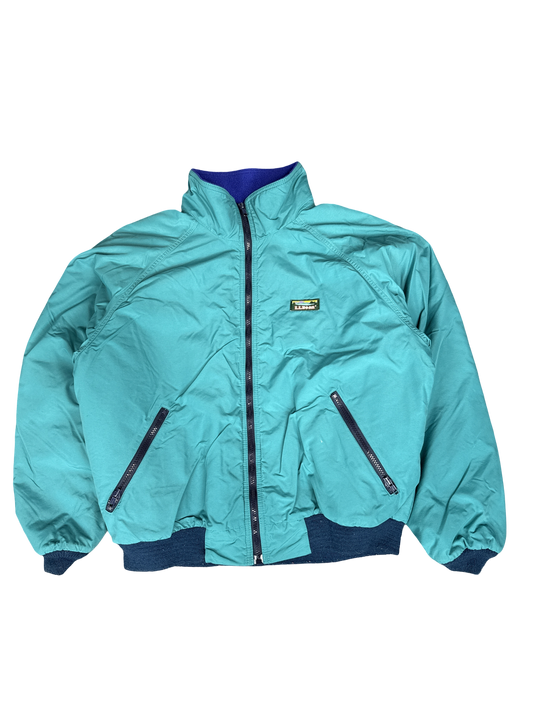 1990s L.L.Bean Warm-Up Jacket Teal Nylon Fleece Lined (XL)