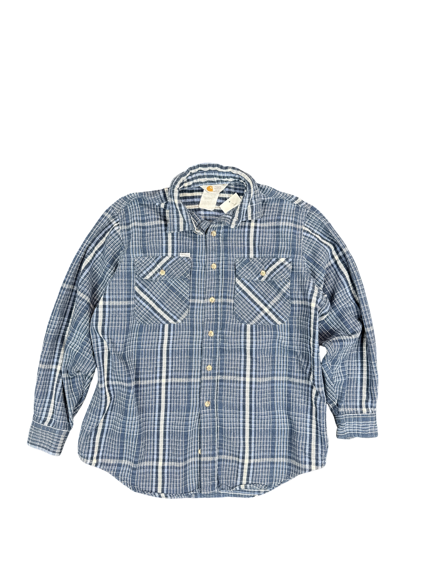 Carhartt Rugged Outdoor Wear Blue Plaid Flannel Button-Up (L)